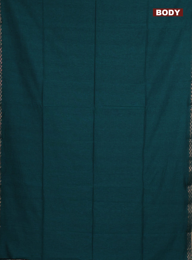 Bengal soft cotton saree green shade with plain body and zari woven border