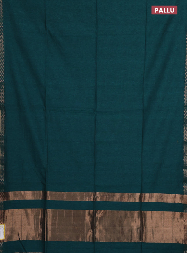 Bengal soft cotton saree green shade with plain body and zari woven border