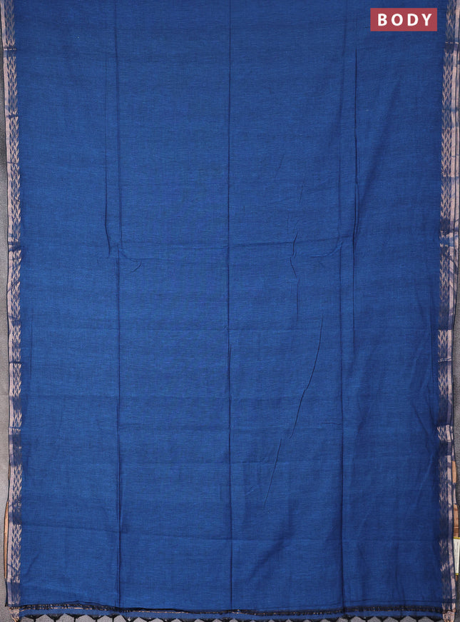 Bengal soft cotton saree cs blue with plain body and zari woven border