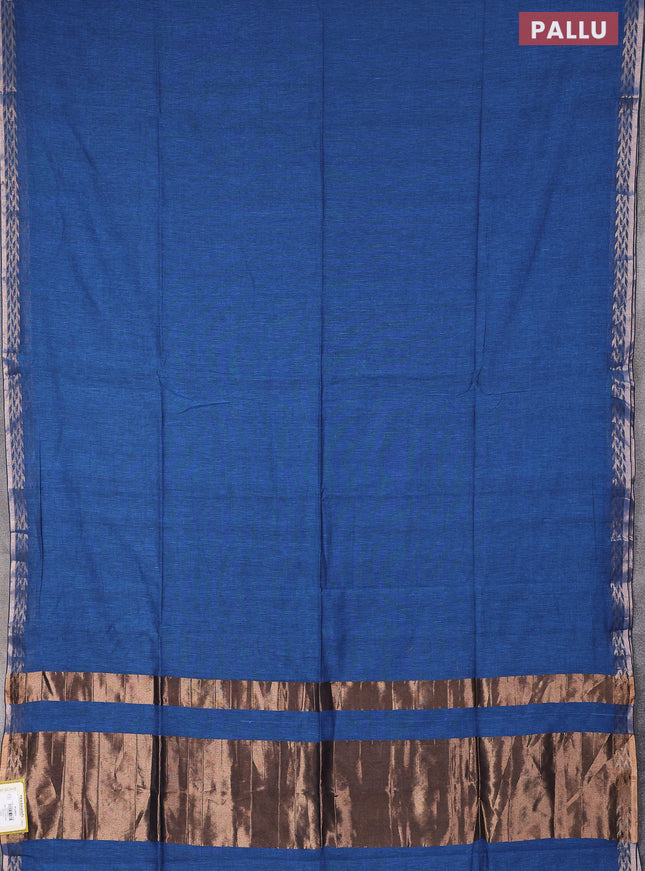 Bengal soft cotton saree cs blue with plain body and zari woven border