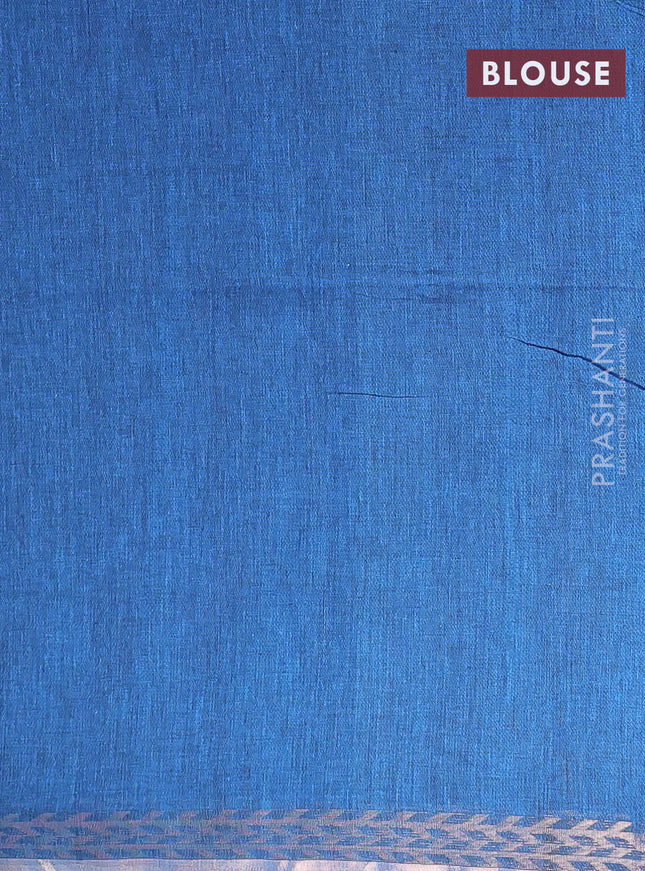 Bengal soft cotton saree cs blue with plain body and zari woven border