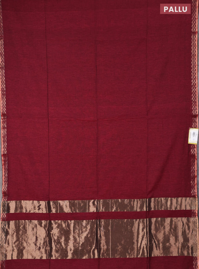 Bengal soft cotton saree maroon with plain body and zari woven border