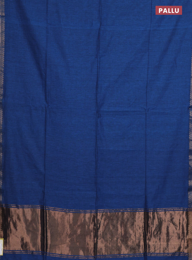 Bengal soft cotton saree cs blue with plain body and zari woven border
