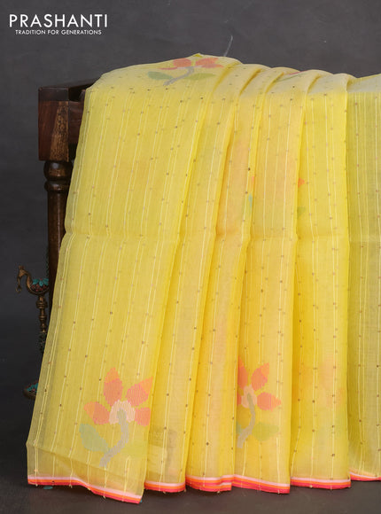 Pure organza silk saree yellow and with allover sequin work & jamdhani buttas and jamdhani design pallu