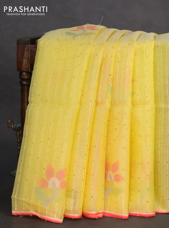 Pure organza silk saree yellow and with allover sequin work & jamdhani buttas and jamdhani design pallu