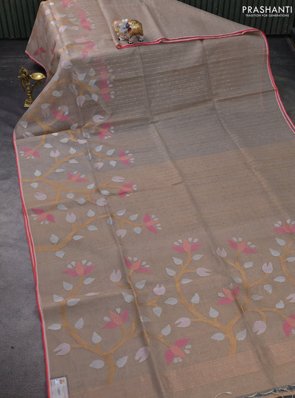 Pure organza silk saree beige and with allover sequin work & jamdhani weaves and jamdhani design pallu