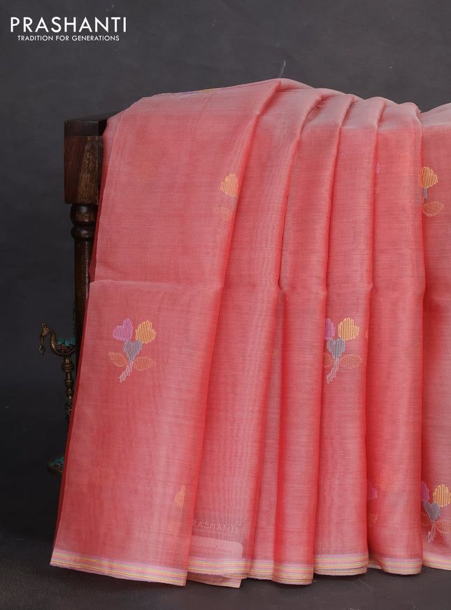 Pure organza silk saree red and with jamdhani buttas and jamdhani design pallu
