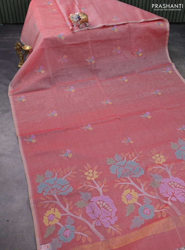 Pure organza silk saree red and with jamdhani buttas and jamdhani design pallu