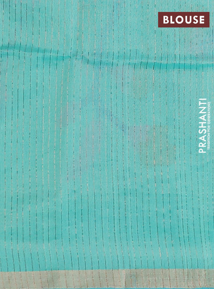 Pure organza silk saree teal green shade with allover sequin stripe pattern and jamdhani design pallu