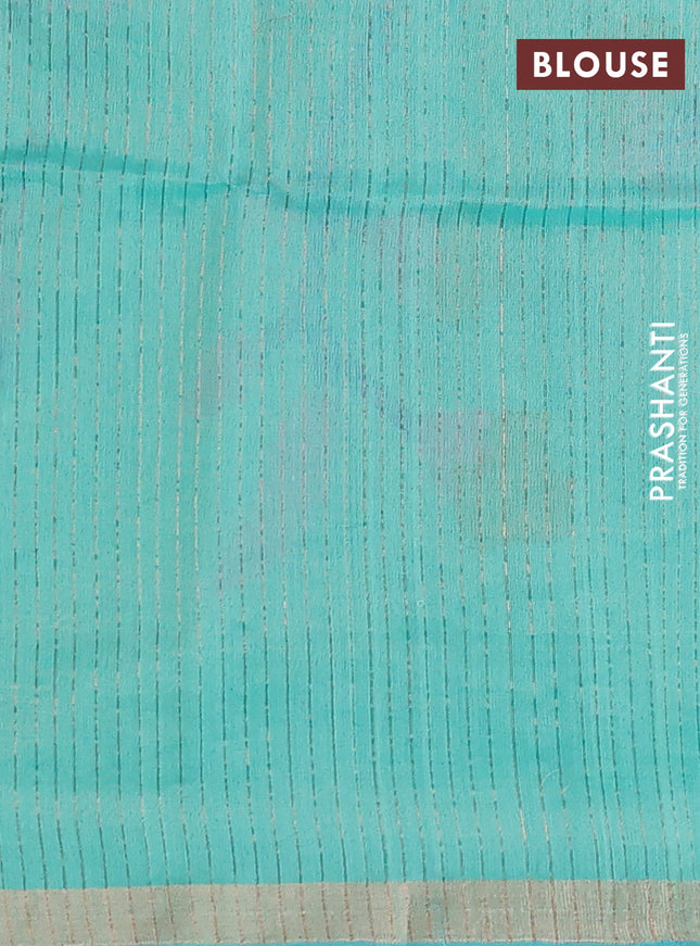 Pure organza silk saree teal green shade with allover sequin stripe pattern and jamdhani design pallu