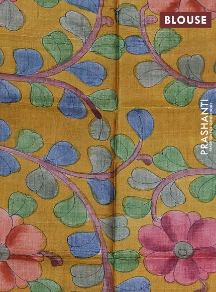 Pure organza silk saree light pink and mustard yellow with allover zari weaves and zari woven piping border & kalamkari printed blouse