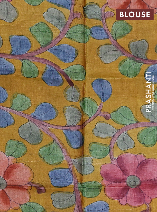 Pure organza silk saree light pink and mustard yellow with allover zari weaves and zari woven piping border & kalamkari printed blouse