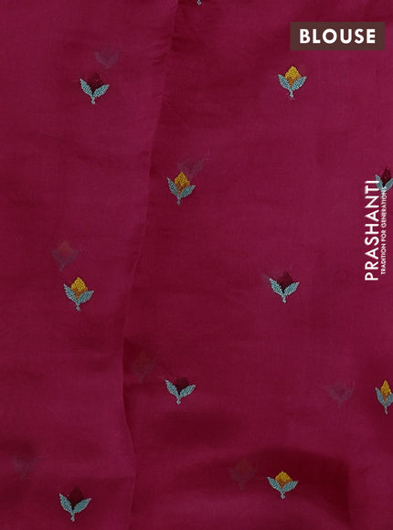 Pure organza silk saree dark pink with allover veldhari pattern and parsi work border