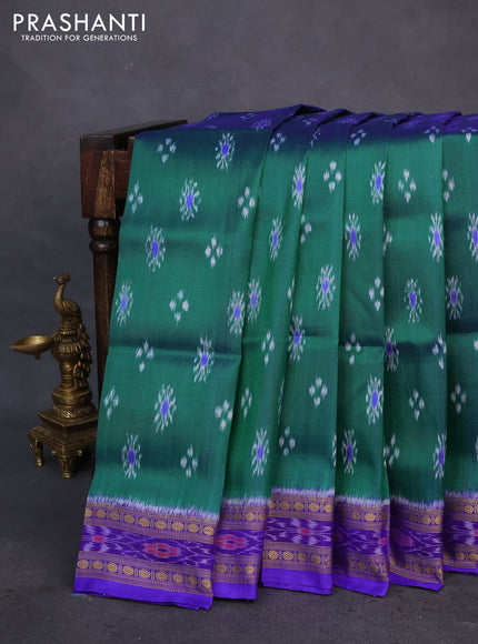 Sambalpuri ikat silk saree dual shade of green and blue with allover ikat butta weaves and ikat woven border