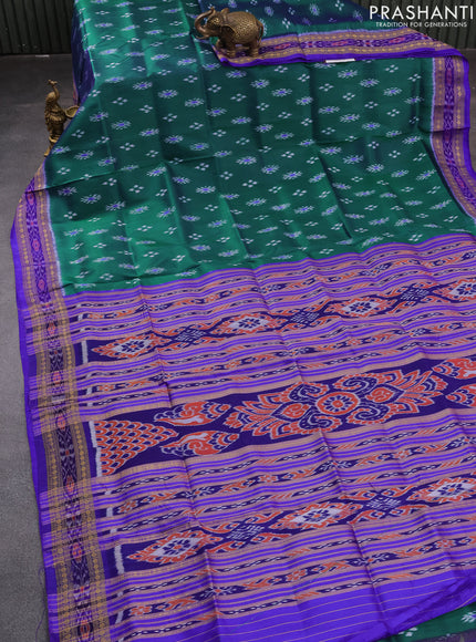 Sambalpuri ikat silk saree dual shade of green and blue with allover ikat butta weaves and ikat woven border