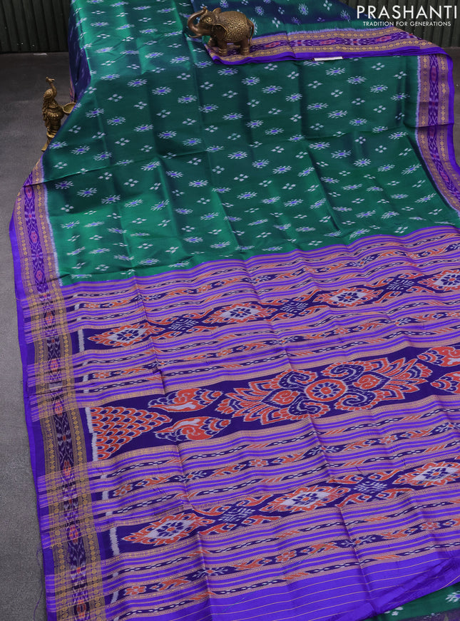 Sambalpuri ikat silk saree dual shade of green and blue with allover ikat butta weaves and ikat woven border