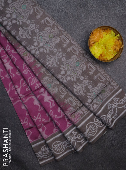 Sambalpuri semi silk saree wine shade and grey shade with allover thread woven ikat weaves and thread woven border