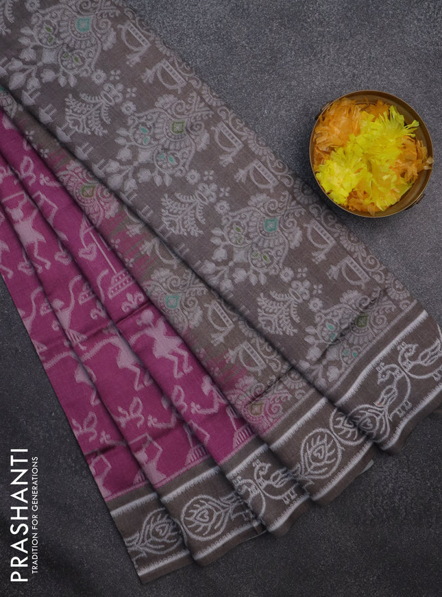 Sambalpuri semi silk saree wine shade and grey shade with allover thread woven ikat weaves and thread woven border