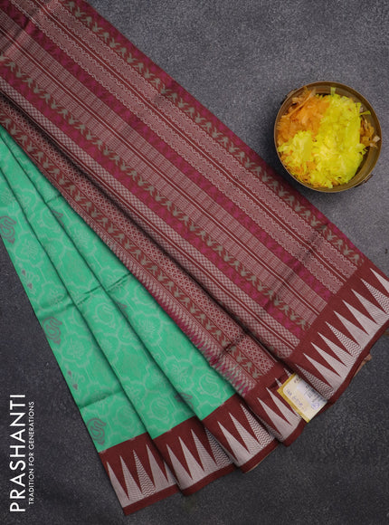 Sambalpuri semi silk saree green and brown with allover thread woven ikat weaves and temple woven border
