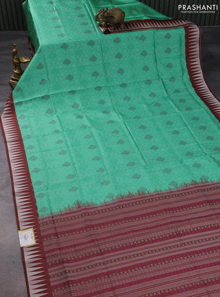 Sambalpuri semi silk saree green and brown with allover thread woven ikat weaves and temple woven border