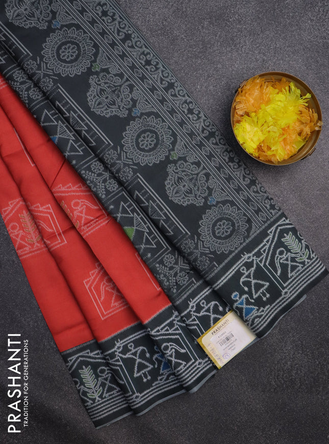 Sambalpuri semi silk saree red and elephant grey with allover thread woven ikat weaves and thread woven border
