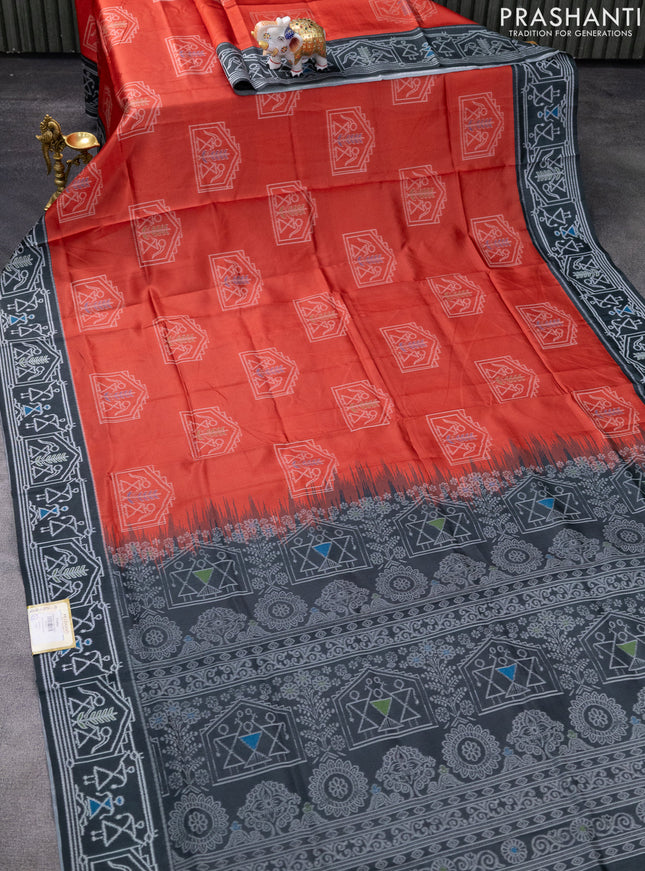 Sambalpuri semi silk saree red and elephant grey with allover thread woven ikat weaves and thread woven border