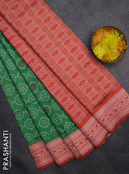 Sambalpuri semi silk saree green and orange with allover thread woven ikat weaves and thread woven border