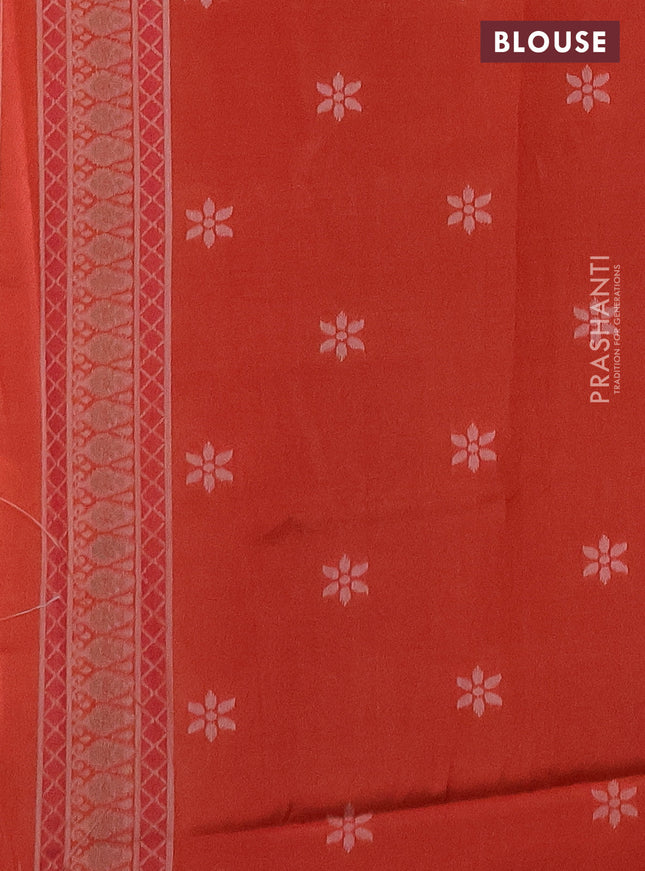 Sambalpuri semi silk saree green and orange with allover thread woven ikat weaves and thread woven border