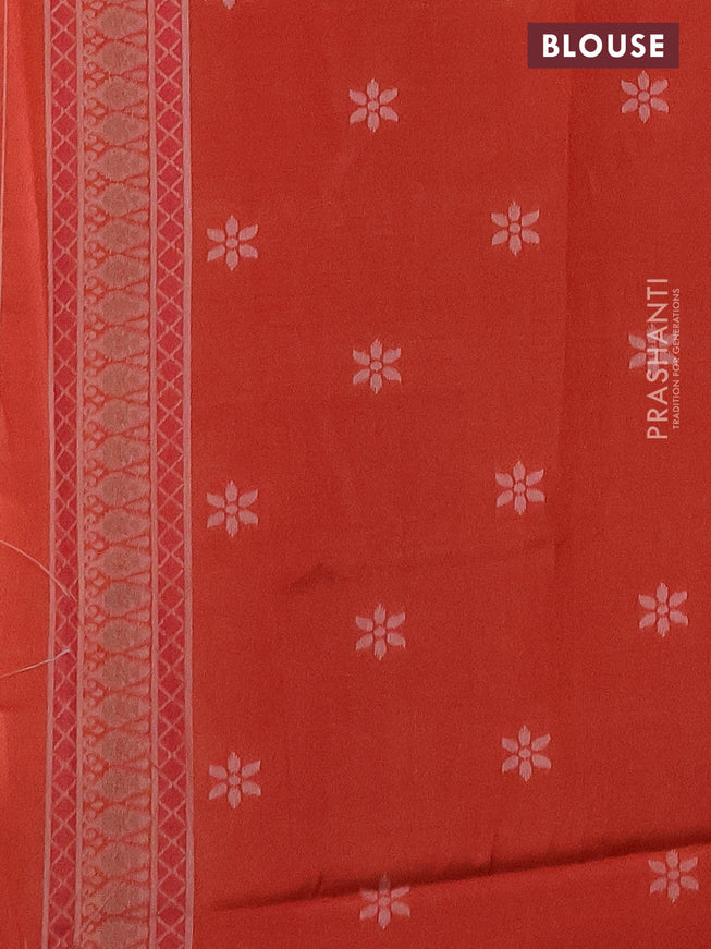 Sambalpuri semi silk saree green and orange with allover thread woven ikat weaves and thread woven border