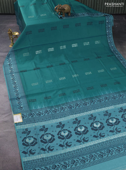 Sambalpuri semi silk saree teal green with thread woven ikat buttas and thread woven border