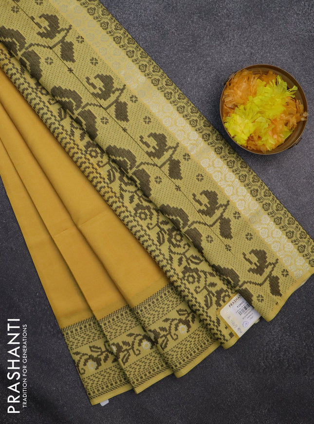 Sambalpuri semi silk saree yellow with thread woven ikat buttas and thread woven border