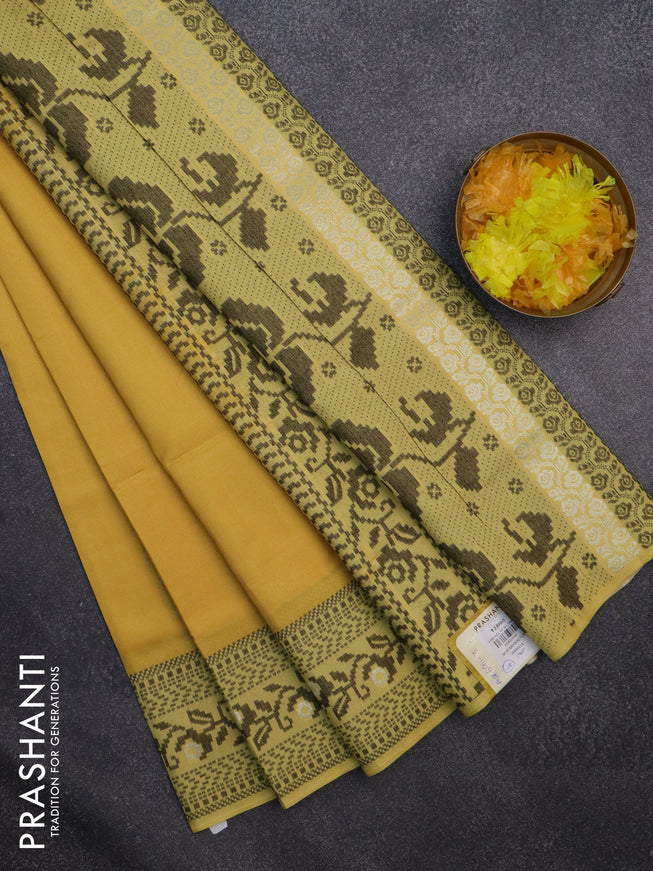 Sambalpuri semi silk saree yellow with thread woven ikat buttas and thread woven border