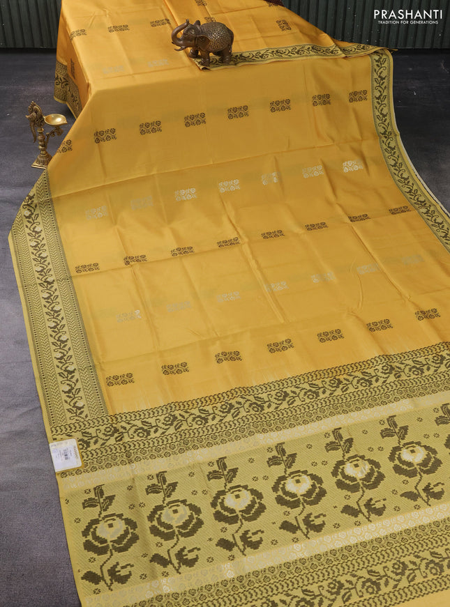 Sambalpuri semi silk saree yellow with thread woven ikat buttas and thread woven border