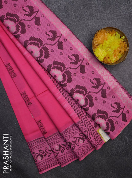 Sambalpuri semi silk saree pink with thread woven ikat buttas and thread woven border