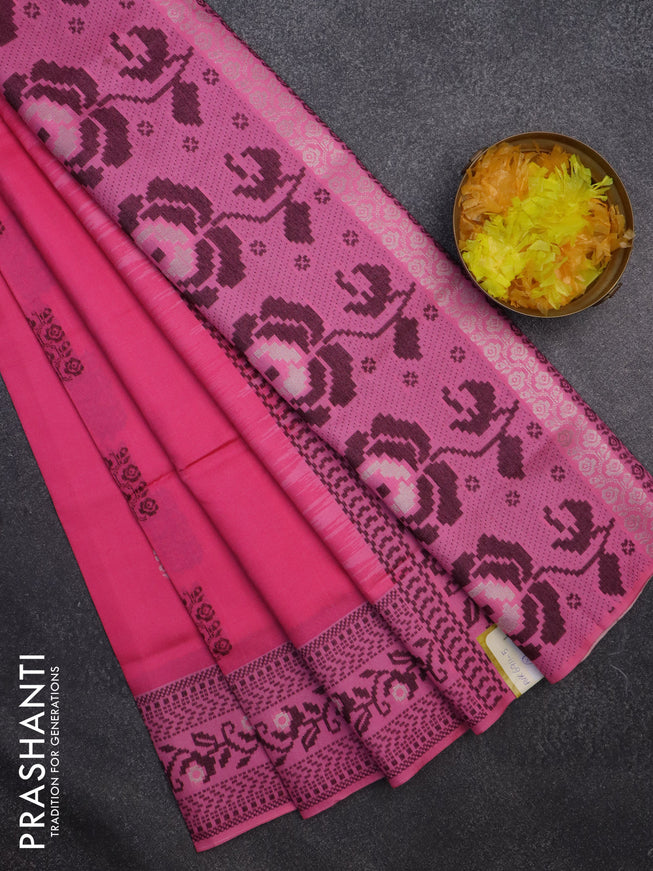 Sambalpuri semi silk saree pink with thread woven ikat buttas and thread woven border