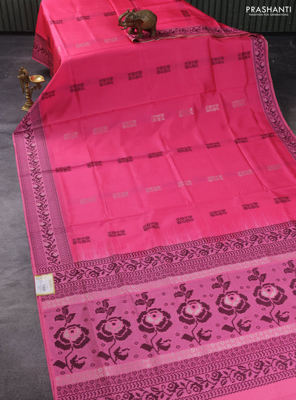 Sambalpuri semi silk saree pink with thread woven ikat buttas and thread woven border