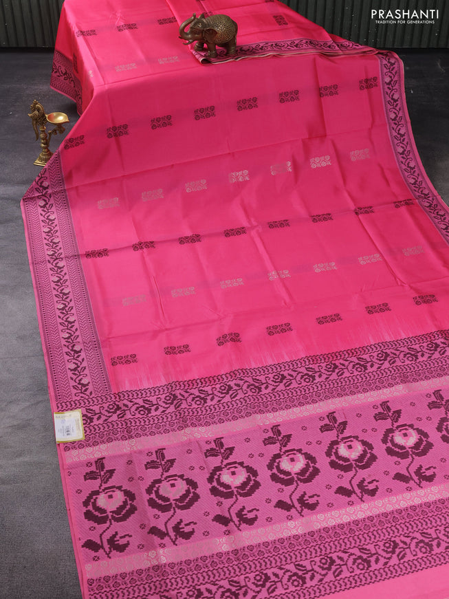 Sambalpuri semi silk saree pink with thread woven ikat buttas and thread woven border