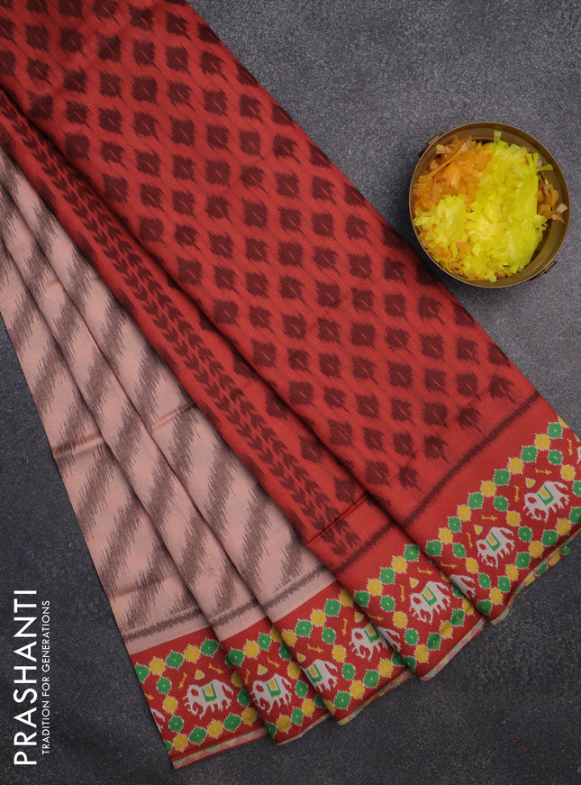 Sambalpuri semi silk saree pale orange and rustic orange with allover leheriya ikat weaves and patola printed border
