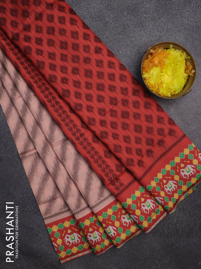 Sambalpuri semi silk saree pale orange and rustic orange with allover leheriya ikat weaves and patola printed border