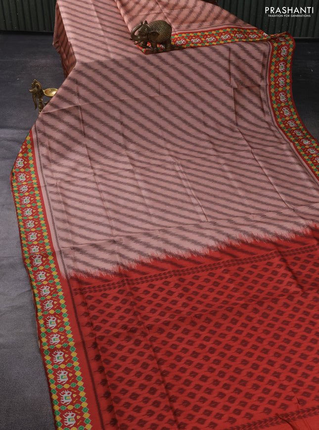 Sambalpuri semi silk saree pale orange and rustic orange with allover leheriya ikat weaves and patola printed border