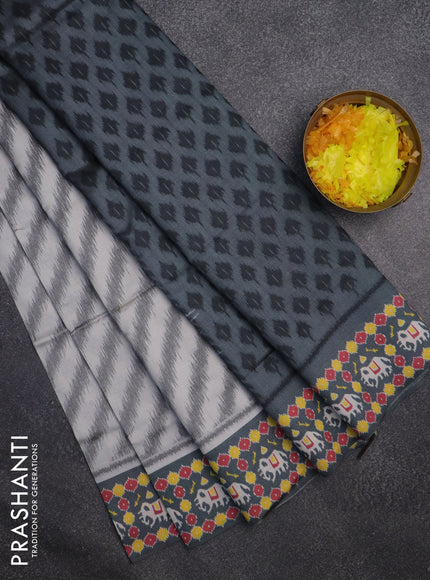 Sambalpuri semi silk saree pastel grey and grey with allover leheriya ikat weaves and patola printed border
