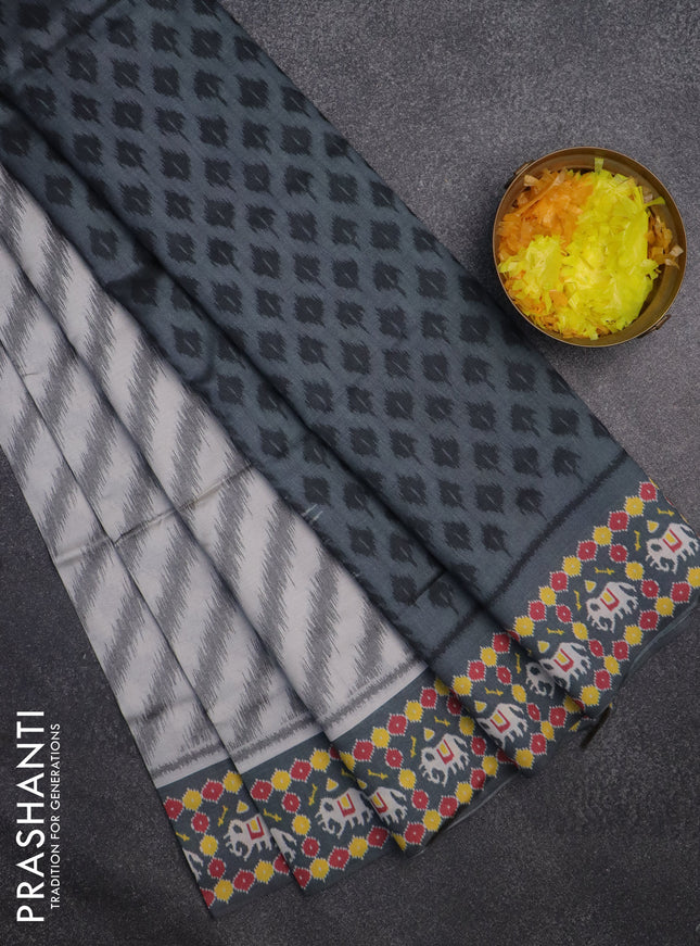 Sambalpuri semi silk saree pastel grey and grey with allover leheriya ikat weaves and patola printed border