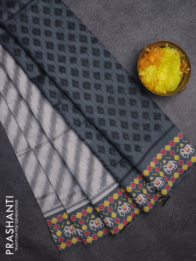 Sambalpuri semi silk saree pastel grey and grey with allover leheriya ikat weaves and patola printed border