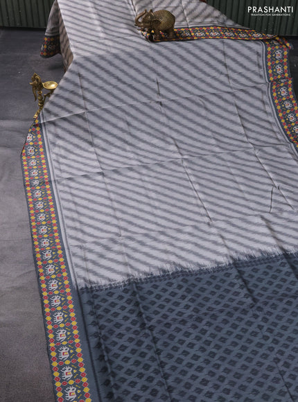 Sambalpuri semi silk saree pastel grey and grey with allover leheriya ikat weaves and patola printed border