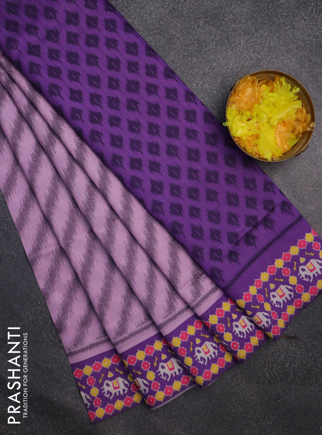Sambalpuri semi silk saree pastel pink and purple with allover leheriya ikat weaves and patola printed border
