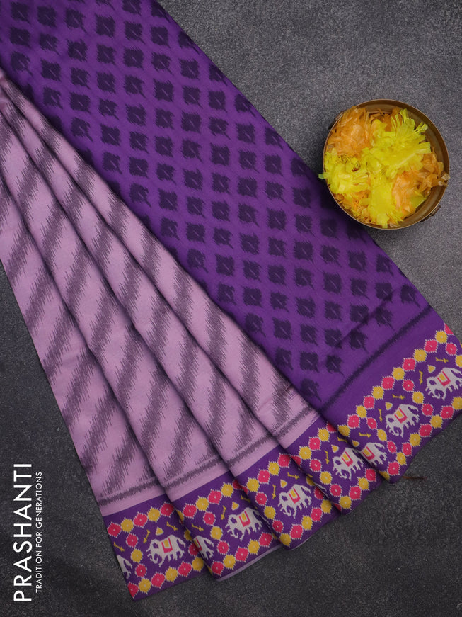 Sambalpuri semi silk saree pastel pink and purple with allover leheriya ikat weaves and patola printed border