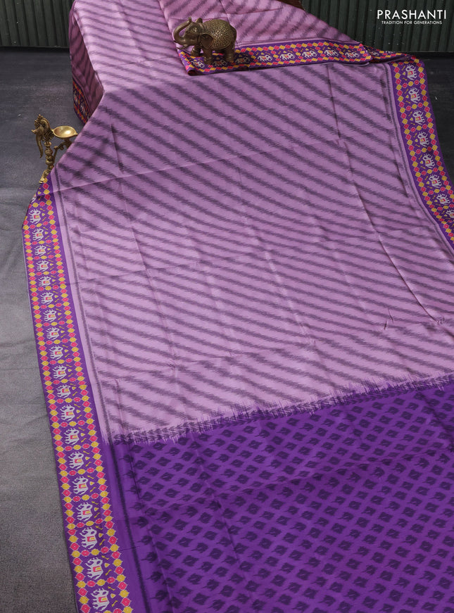 Sambalpuri semi silk saree pastel pink and purple with allover leheriya ikat weaves and patola printed border
