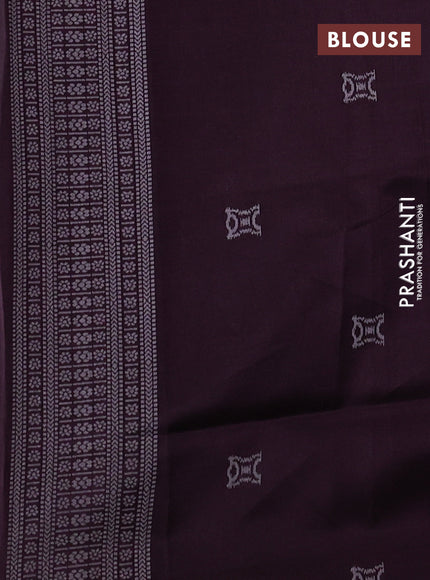 Sambalpuri semi silk saree pastel blue and wine shade with allover thread woven ikat buttas and thread woven border