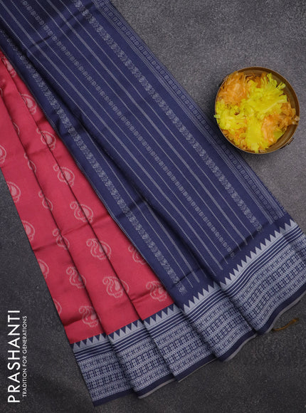Sambalpuri semi silk saree pink and blue with allover thread woven ikat buttas and thread woven border