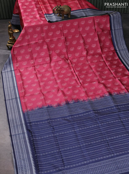 Sambalpuri semi silk saree pink and blue with allover thread woven ikat buttas and thread woven border
